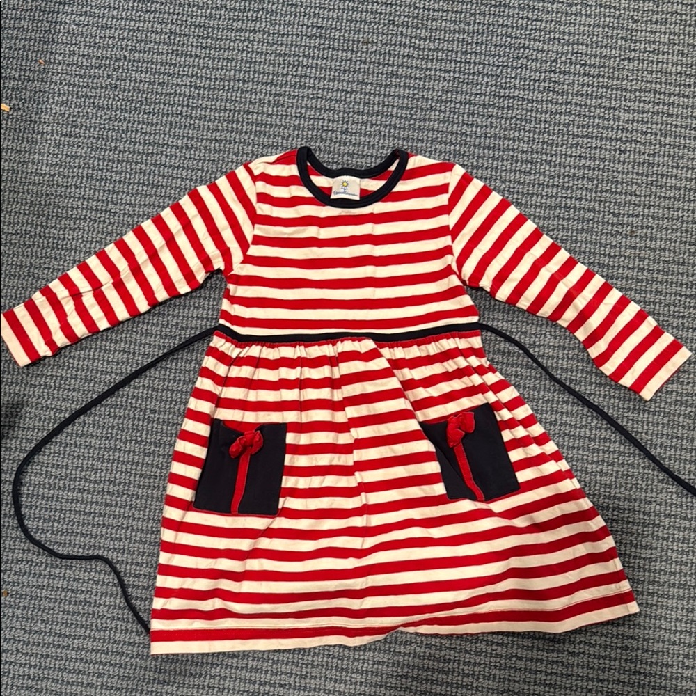 Florence Eiseman Red and White Striped Dress with Navy Accents